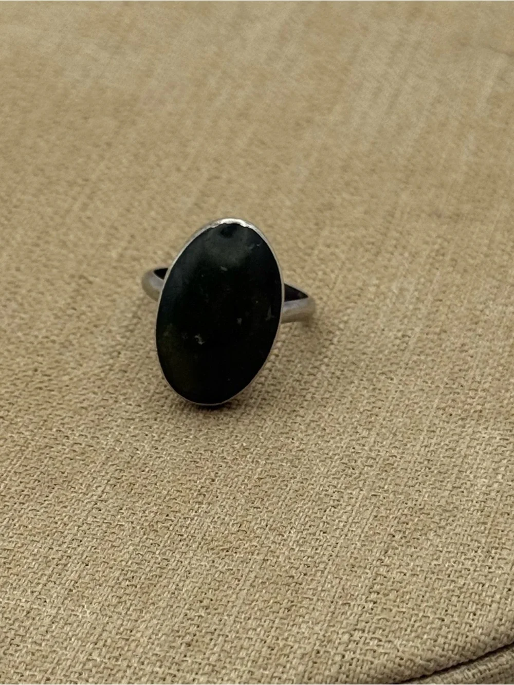Oval sterling silver Green Jade Stone Ring